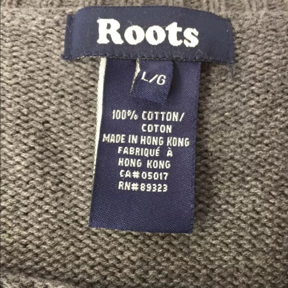 Roots Men V Neck Chunky Sweater Large Grey Cotton - Picture 13 of 13